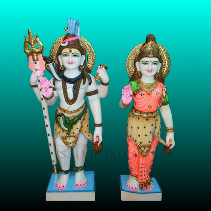 Standing Shiv Parvati marble statue for home temple 18 inch