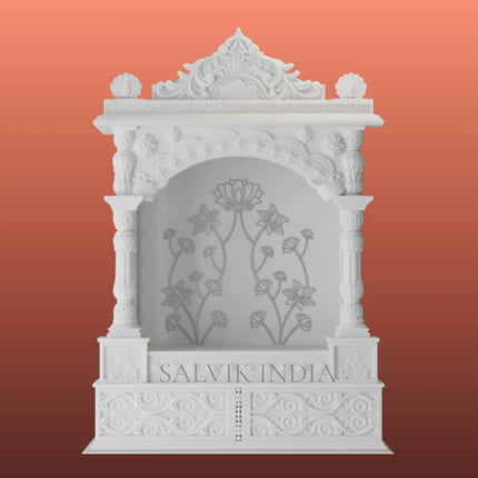 Carved White Marble Temple – Handcrafted Designer Marble Mandir for Home