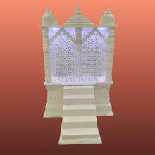 Handcrafted Marble Pooja Mandir with Decorative Stairs Design
