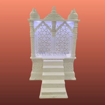 Handcrafted Marble Pooja Mandir with Decorative Stairs Design