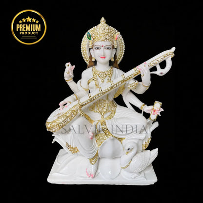 Traditional handmade Saraswati marble statue