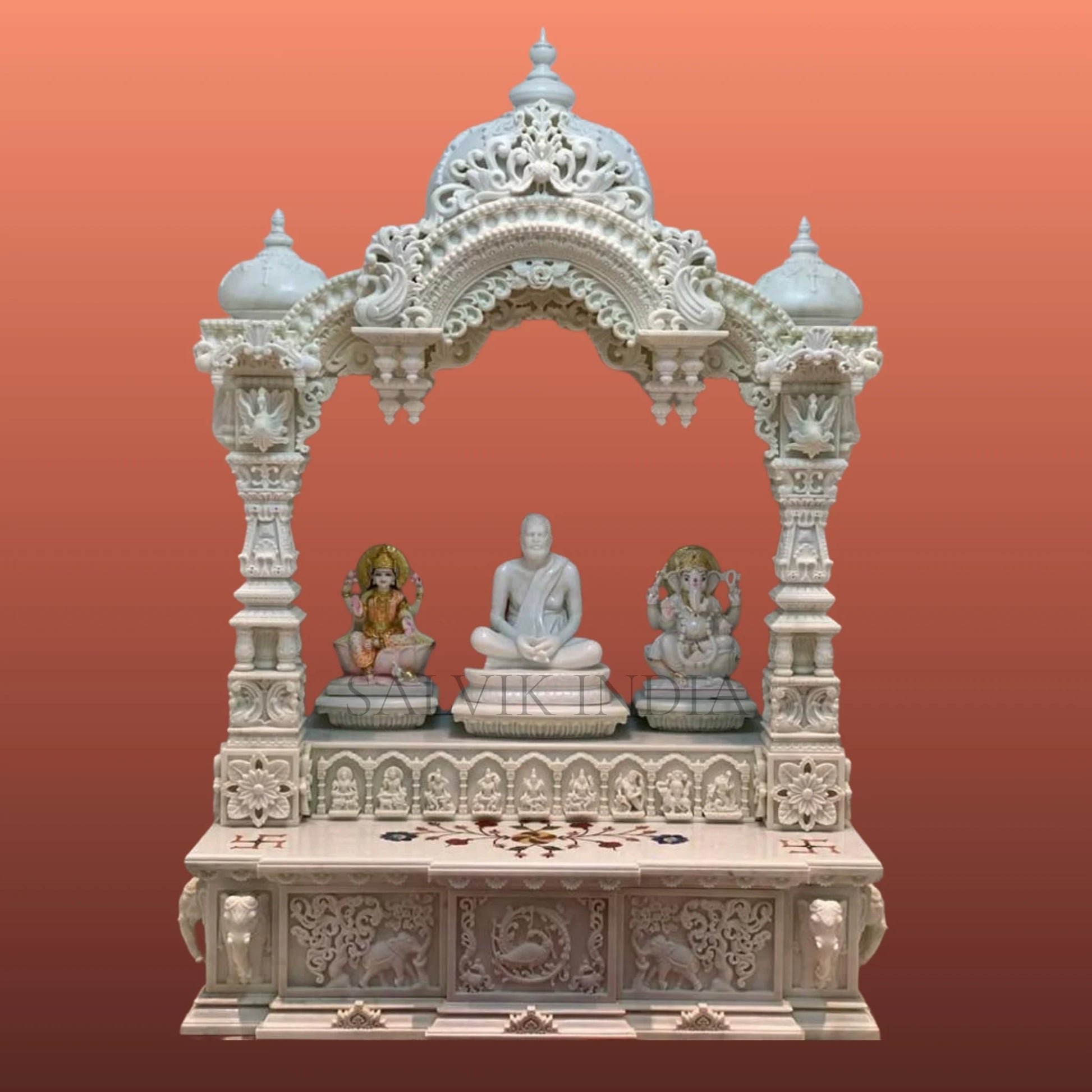 Traditional marble mandir design handcrafted pooja temple with detailed carving