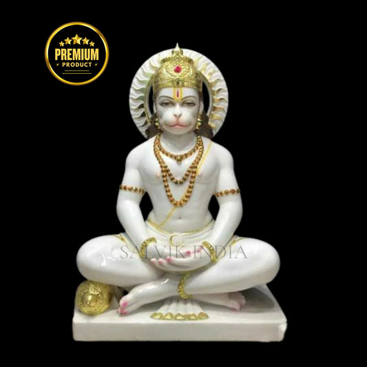 Veer Hanuman Ji marble murti handcrafted from white marble for home and temple by Salvik India