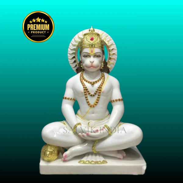 Veer Hanuman Ji marble murti handcrafted from white marble for home and temple by Salvik India