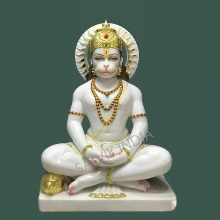 Veer Hanuman Ji marble murti handcrafted from white marble for home and temple by Salvik India