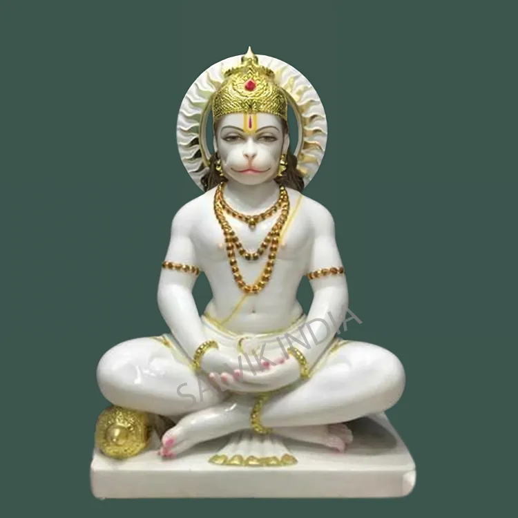 Veer Hanuman Ji marble murti handcrafted from white marble for home and temple by Salvik India