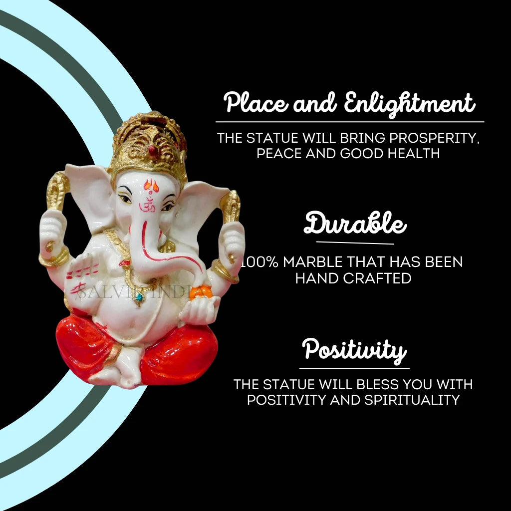 Handcrafted Vighnaharta Ganesh Idol in white marble