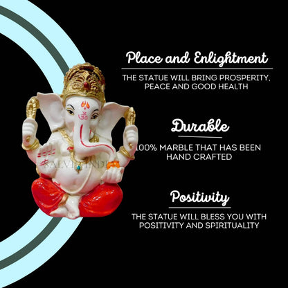 Handcrafted Vighnaharta Ganesh Idol in white marble