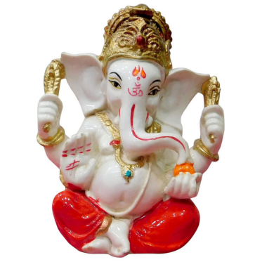 Vighnaharta Ganesh Marble Murti Handcrafted in White Marble