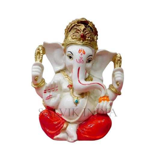 Vighnaharta Ganesh Marble Murti Handcrafted in White Marble