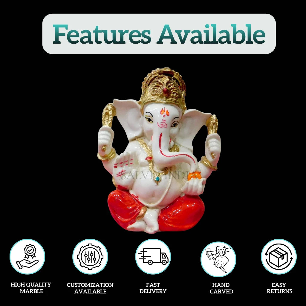 Vighnaharta Ganesh Marble Murti in white marble