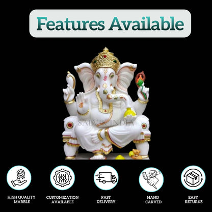 Front view of handcrafted Vighnaharta Ganesh Murti