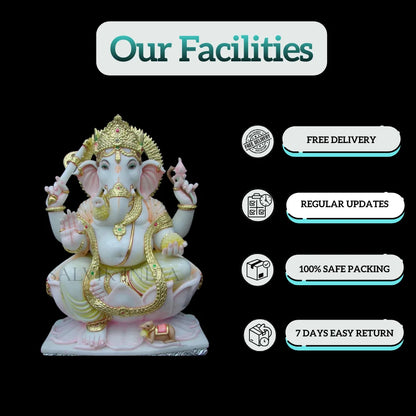 3 Feet Marble Ganesh Murti – Handcrafted White Ganpati Idol for Home & Temple