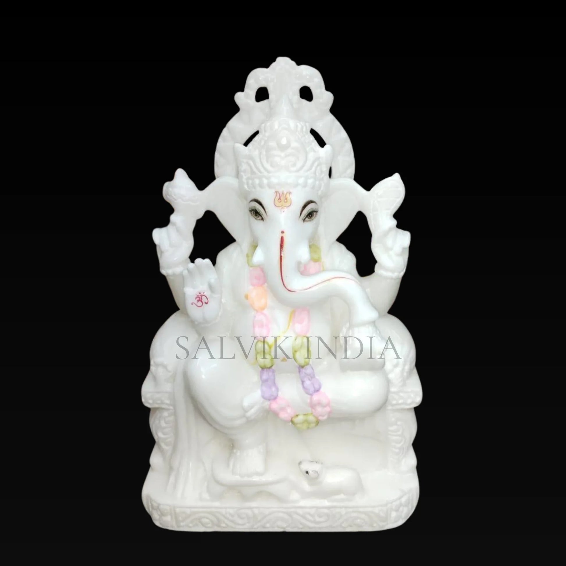 White Ganesh Marble Murti 1ft handcrafted for home and temple by Salvik India