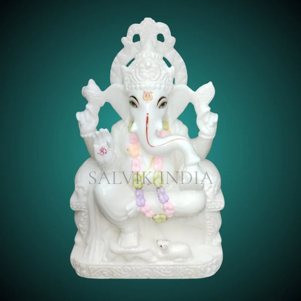 White Ganesh Marble Murti 1ft handcrafted for home and temple by Salvik India
