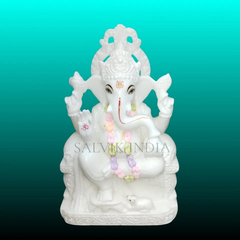 White Ganesh Marble Murti 1ft handcrafted for home and temple by Salvik India