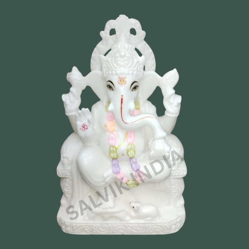 White Ganesh Marble Murti 1ft handcrafted for home and temple by Salvik India