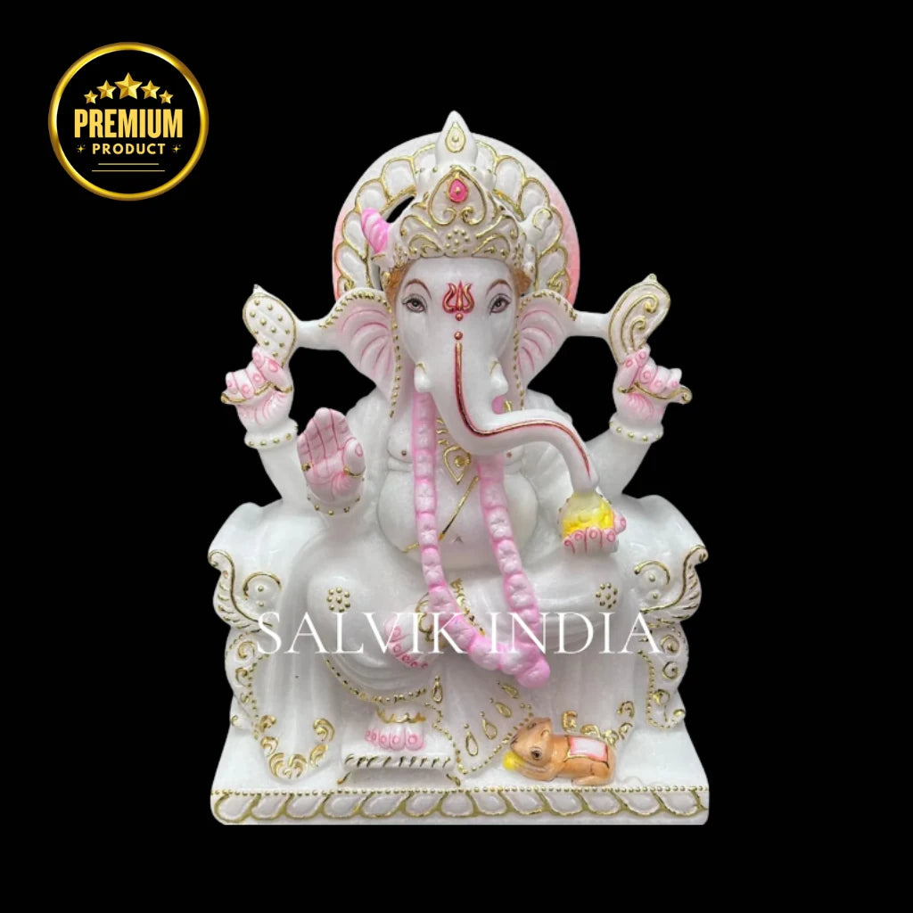 White Ganpati Murti handcrafted from premium marble