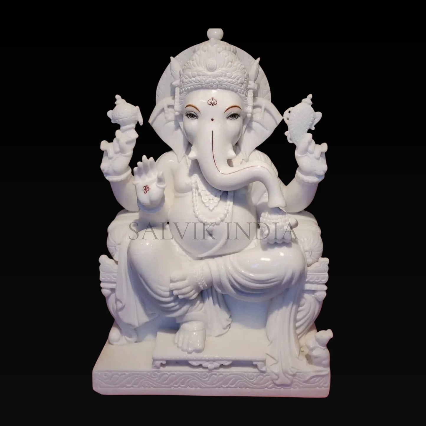 White Makrana Marble Ganesh Statue 18 Inch – Handcrafted Ganpati Idol by Salvik India