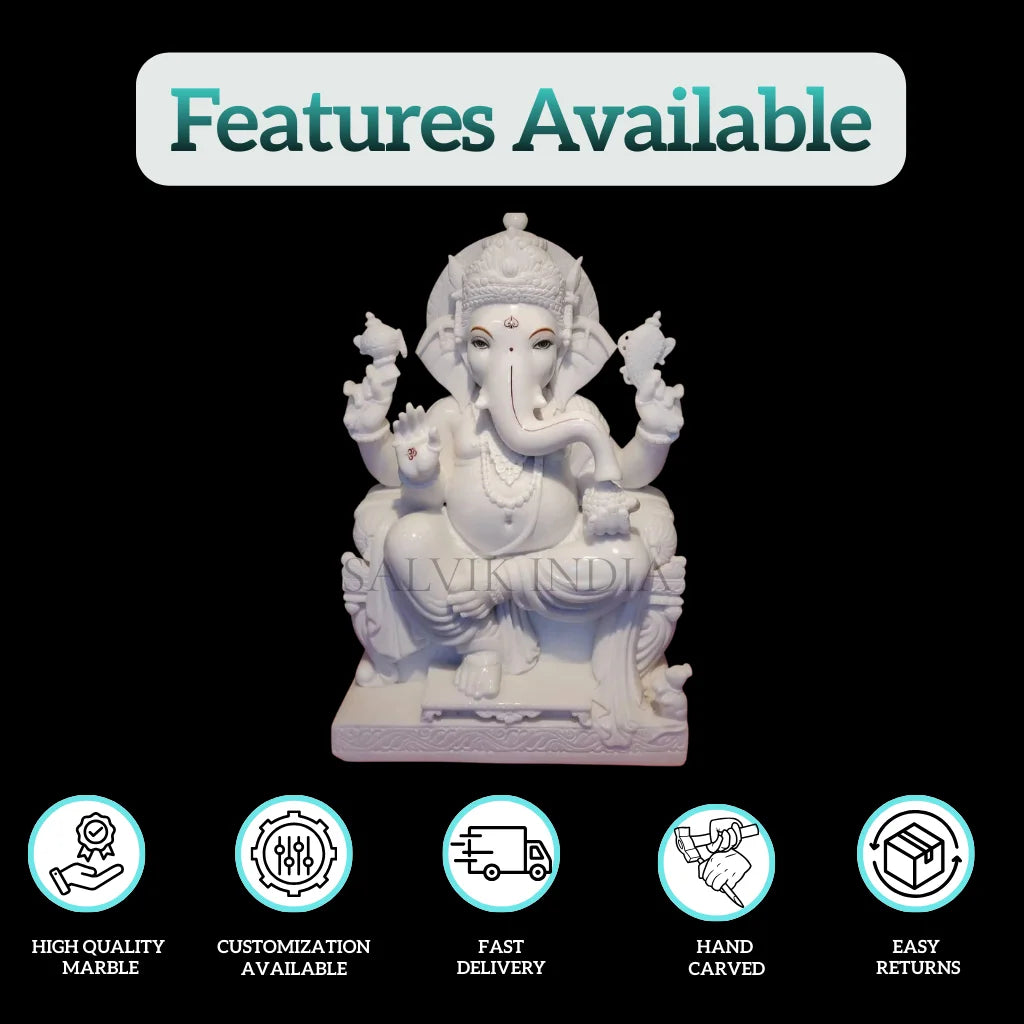 White Makrana marble Ganesh statue sitting