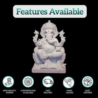 White Makrana marble Ganesh statue sitting
