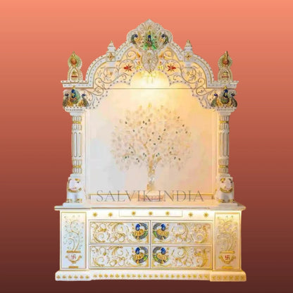 Handcrafted Makrana white marble mandir for home pooja room temple design