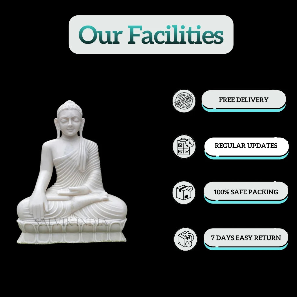 Front View White Marble Buddha Statue for Home Temple