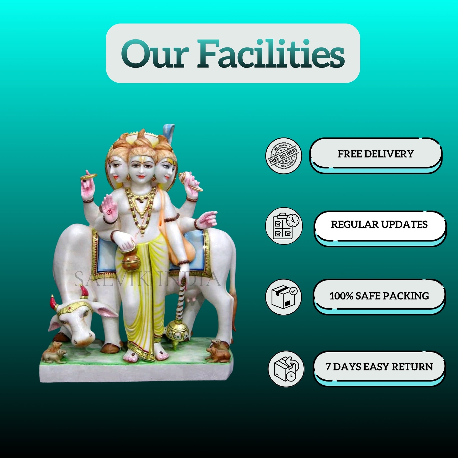 Detailed carving work on White Marble Datta Murti