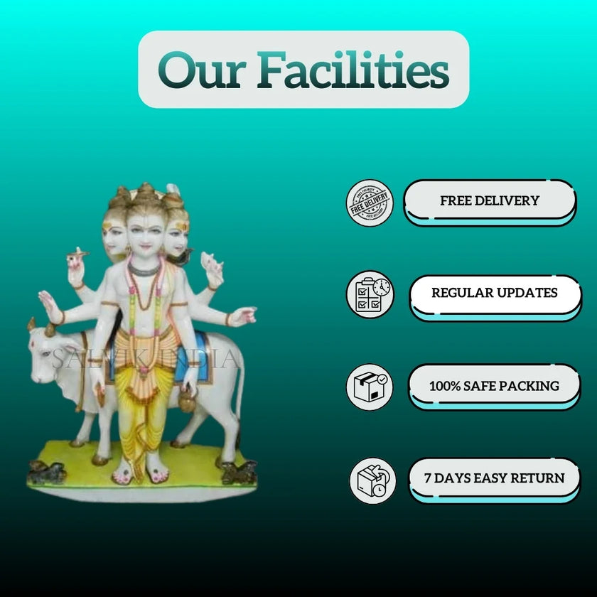 White marble Dattatreya statue with fine detailing