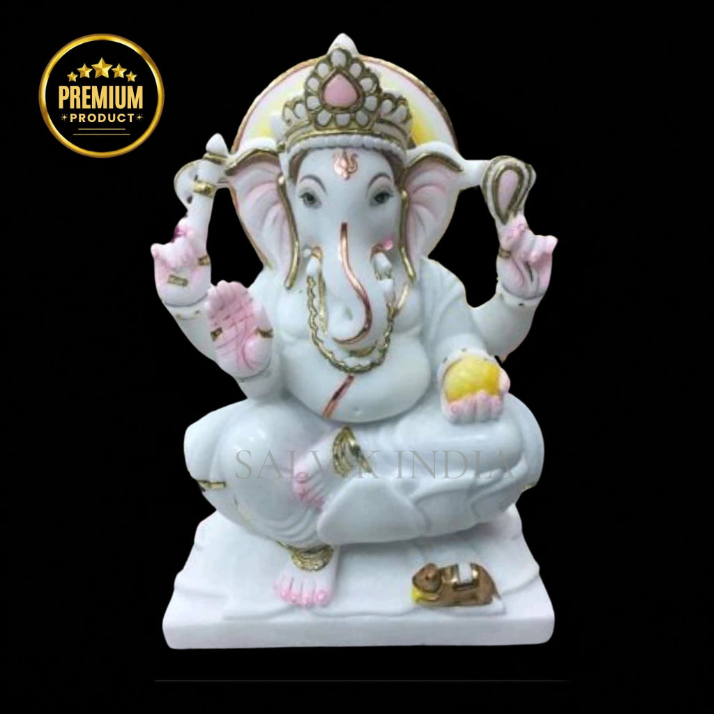 White marble designer Ganesh idol with an elegant polished finish