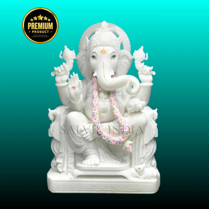 White marble Ganesh marble statue in sitting pose handcrafted from Makrana marble