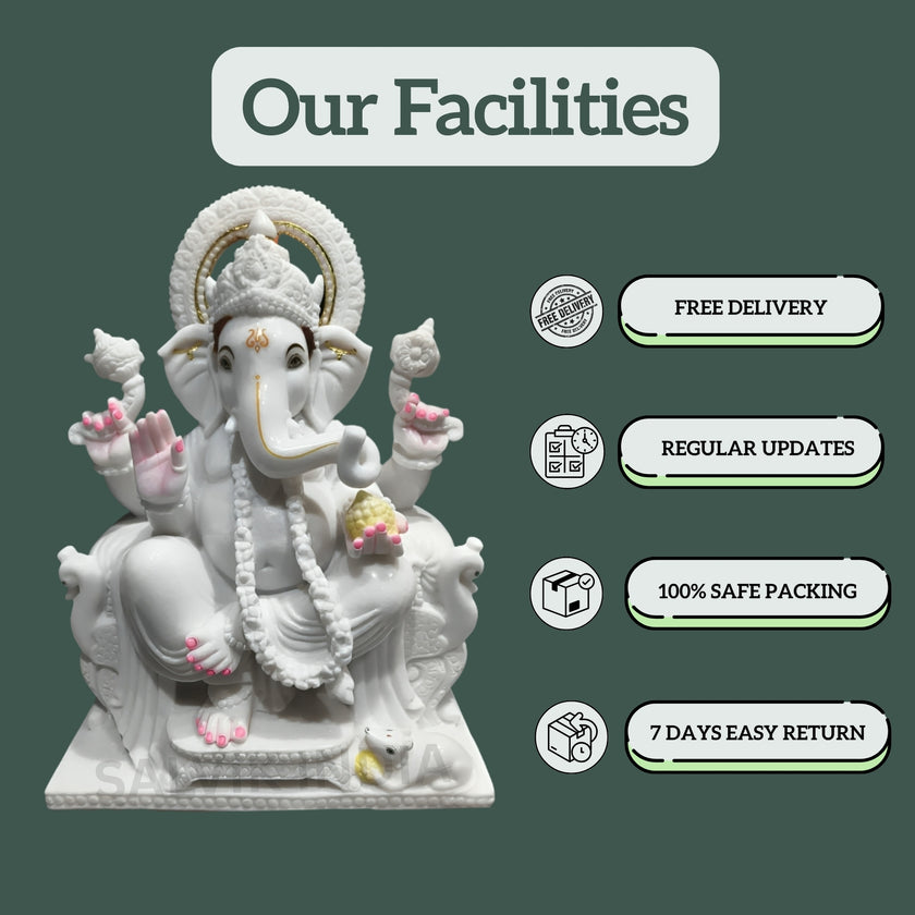 White Marble Ganesh Bhagwan Murti – Free Delivery, Regular Updates, 100% Safe Packing, Easy Returns