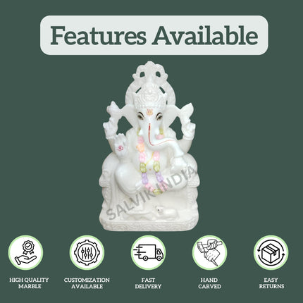 Features of White Marble Ganesh Idol – handcrafted, customization available, fast delivery, easy returns