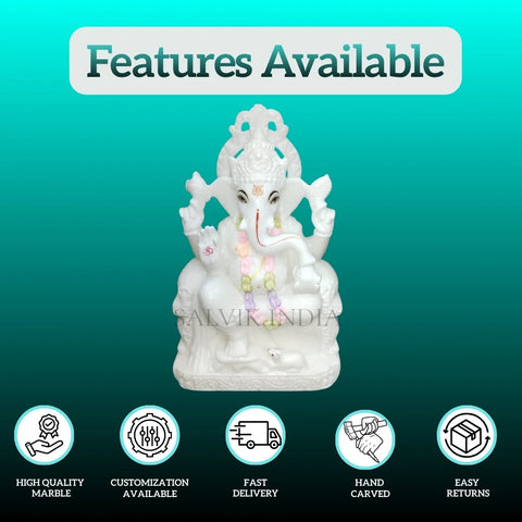 Features of White Marble Ganesh Idol – handcrafted, customization available, fast delivery, easy returns