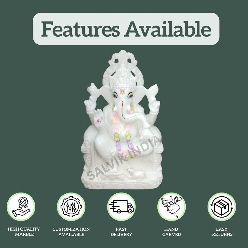 Features of White Marble Ganesh Idol – handcrafted, customization available, fast delivery, easy returns
