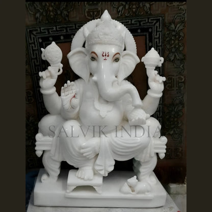 Handmade White Marble Ganesh Idol for Home Temple – Salvik India