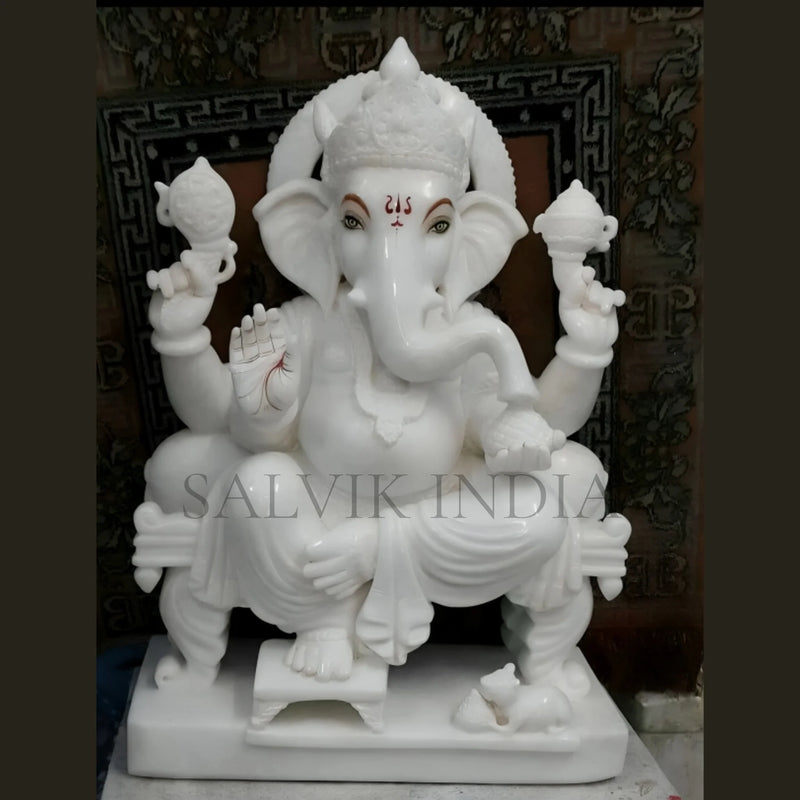Handmade White Marble Ganesh Idol for Home Temple – Salvik India