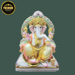 Handcrafted White Marble Ganesh Moorti – Premium Ganpati Idol with Golden Crown