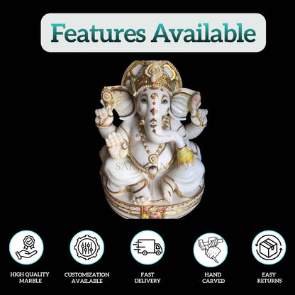 Front view of handcrafted White Marble Ganesh Murti