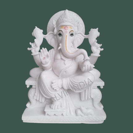 White Marble Ganesh Murti – Handcrafted Ganpati Idol for Puja & Home - Salvik | Marble Murti Manufacturers in India