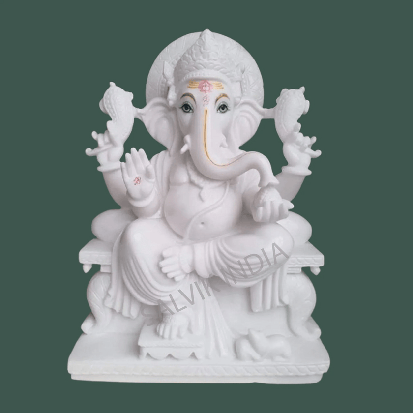 White Marble Ganesh Murti – Handcrafted Ganpati Idol for Puja & Home - Salvik | Marble Murti Manufacturers in India