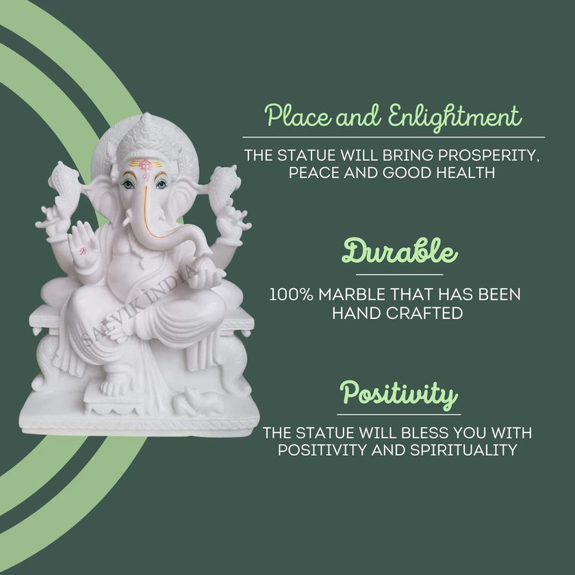 White Marble Ganesh Murti – Handcrafted Ganpati Idol for Puja & Home - Salvik | Marble Murti Manufacturers in India