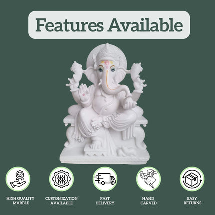 White Marble Ganesh Murti – Handcrafted Ganpati Idol for Puja & Home - Salvik | Marble Murti Manufacturers in India