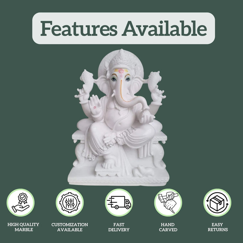 White Marble Ganesh Murti – Handcrafted Ganpati Idol for Puja & Home - Salvik | Marble Murti Manufacturers in India