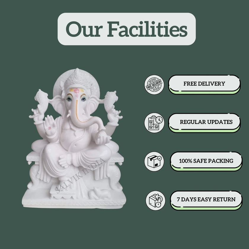 White Marble Ganesh Murti – Handcrafted Ganpati Idol for Puja & Home - Salvik | Marble Murti Manufacturers in India