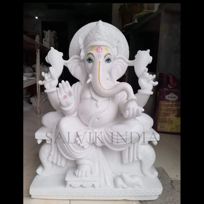 White Marble Ganesh Murti – Handcrafted Ganpati Idol for Puja & Home 