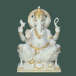 White Marble Ganesh Murti with Golden Crown – Handcrafted Idol by Salvik India