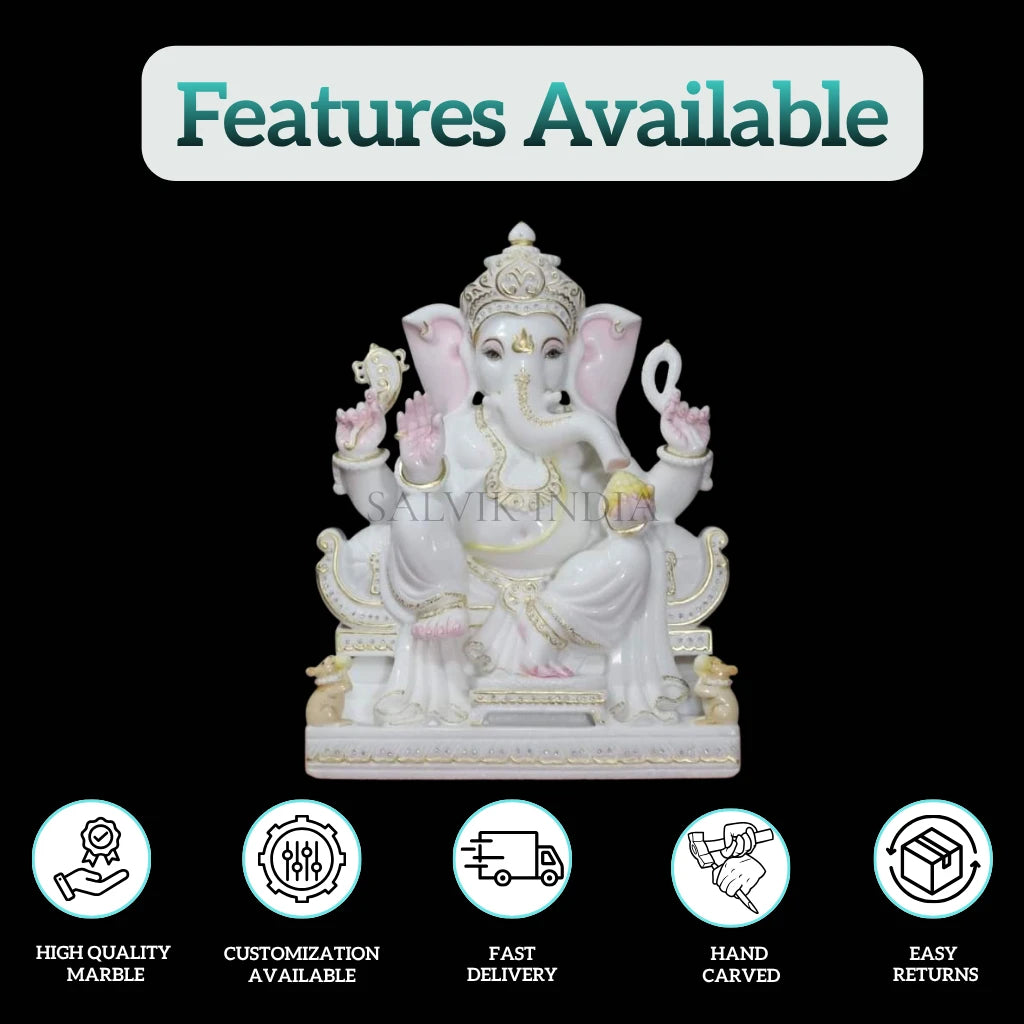 White marble Ganesh Murti handcrafted from Vietnam marble