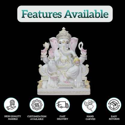 White marble Ganesh Murti handcrafted from Vietnam marble