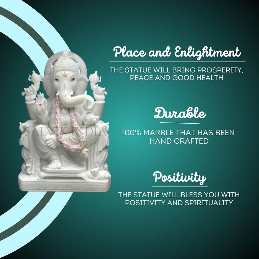 White Marble Ganpati Murti for Home – Durable Handcrafted Idol Bringing Prosperity, Positivity, and Spiritual Peace